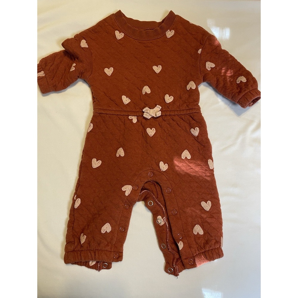 Carter's 6 Months Girls Baby Heart Quilted Snap Long Sleeves‎ Pants Bodysuit